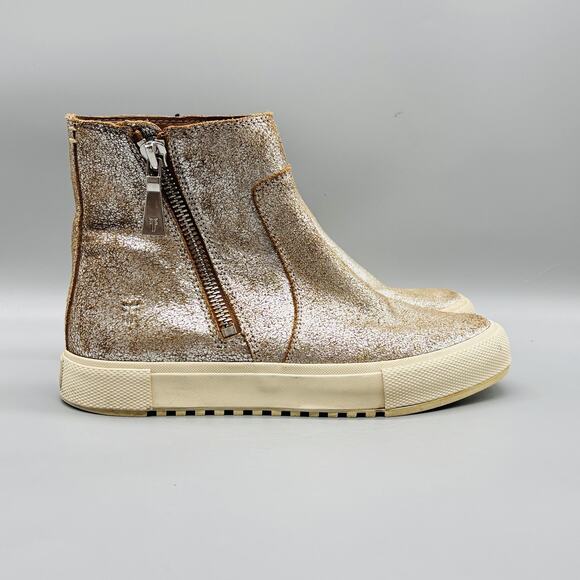 Frye Shoes - Frye Boots Womens 8 Gold Leather Gia Lug Zip High Top Sneaker Booties Shoes